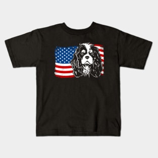 Proud Cavalier King Charles Spaniel American Flag patriotic dog Kids T-Shirt